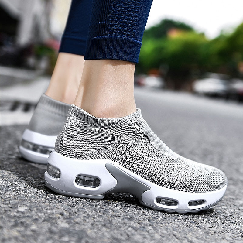 Amazon.com | Womens Walking Shoes Mesh No Slip Air Cushion Lady Sock Sneaker  Comfortable Platform Work Shoes Slip Resistant Nursing Shoes Grey 5 |  Walking